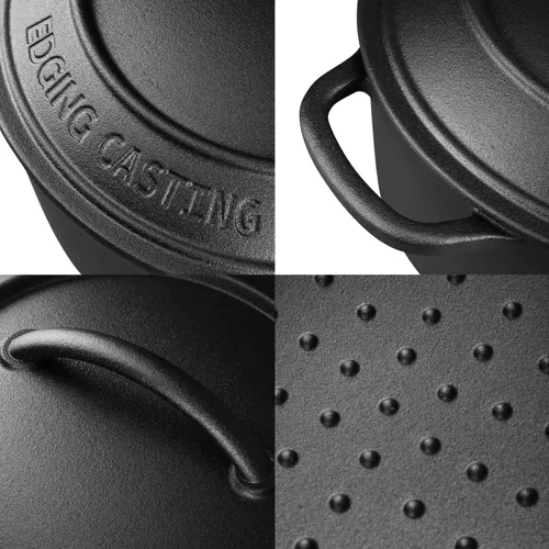 Miniatura 9 de EDGING CASTING - Olla holandesa de hierro fundido pretratado con tapa y asa doble, olla redonda para hornear pan de masa madre, capacidad de 5