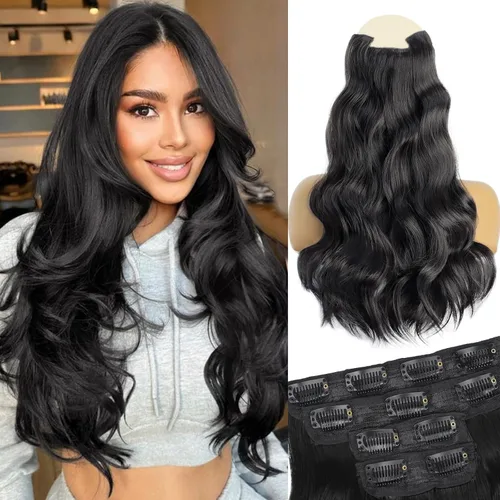 Miniatura 41 de Extensiones de cabello con clip de Vigorous de 20 pulgadas, con reflejos rubio playa, extensiones de cabello ondulado largo y suave de cabello