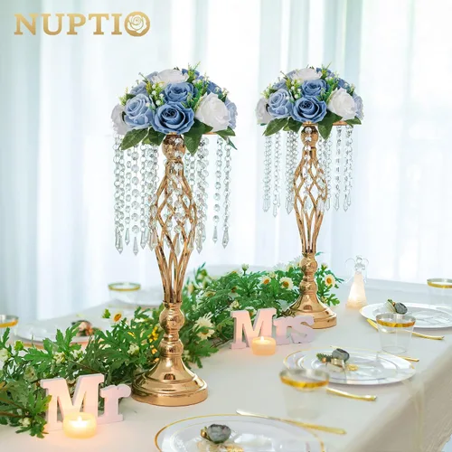 Miniatura 4 de NUPTIO Centros de Mesa Florales de Boda para Mesas: Bola de Flores Artificiales Azul Polvoriento y Blanco para Bodas y Fiesta - 2 Piezas de Arreglos