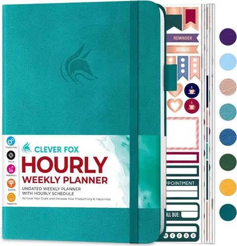 Miniatura 9 de Agenda Clever Fox semanal y mensual sin fecha con divisiones de tiempo, libro de citas y organizador diario, A5 (Amarillo)