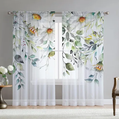 Miniatura 13 de Cortinas de hojas de eucalipto verdes para sala de estar de 63 pulgadas de largo, juego de 2 paneles elegantes de flores silvestres con estampado