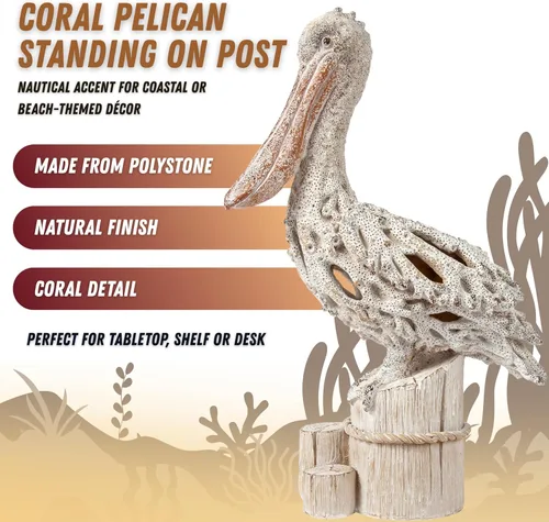 Miniatura 3 de Pelican - Figura de pie de arrecife de coral, decoración náutica para el hogar, estatua para estantes, mesa o mantel de 13.75 pulgadas