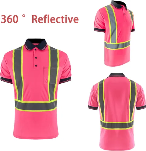 Miniatura 5 de SMASYS Polo de seguridad - Construcción reflectante Hi-viz ropa de trabajo camisetas con bolsillos para mujeres y hombres Rosado
