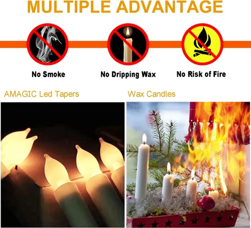 Miniatura 6 de Amagic 12 velas LED cónicas sin llama, sin control remoto, velas flotantes mágicas colgantes, candelabros a pilas, velas falsas eléctricas