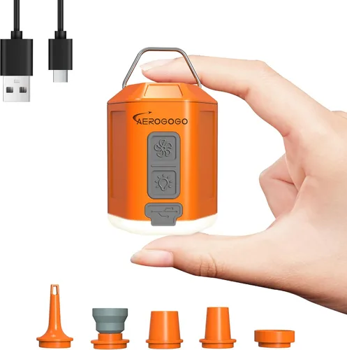 Bomba de aire portátil 4.2kPa Bomba de aire para inflables recargable GIGA PUMP 4 con luz de campamento Ultra Air Colchón Bomba Naranja