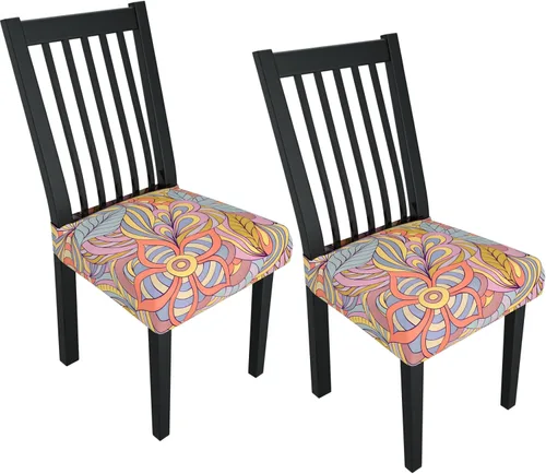 Miniatura 94 de Juego de 4 fundas elásticas para sillas de comedor, fundas para sillas de comedor con estampado floral, fundas para asientos de sillas con estampado