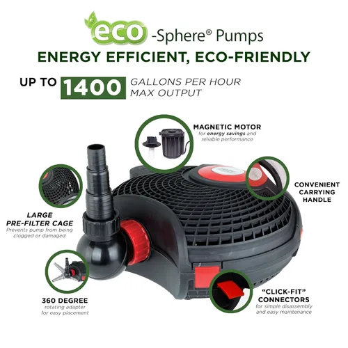 Miniatura 5 de Alpine Corporation - Eco-Sphere 1400 GPH Bomba de ahorro de energía con cable de 33 pies para estanques, fuentes, cascadas y sistemas de filtración