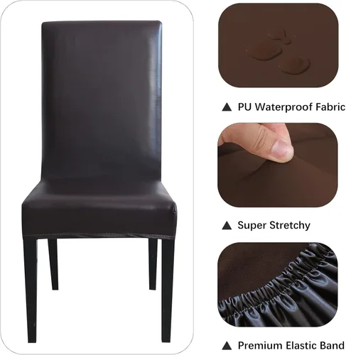 Miniatura 5 de Fundas para sillas de comedor, de piel sintética sólida, impermeable, a prueba de aceite, elásticas, fundas protectoras para sillas de comedor