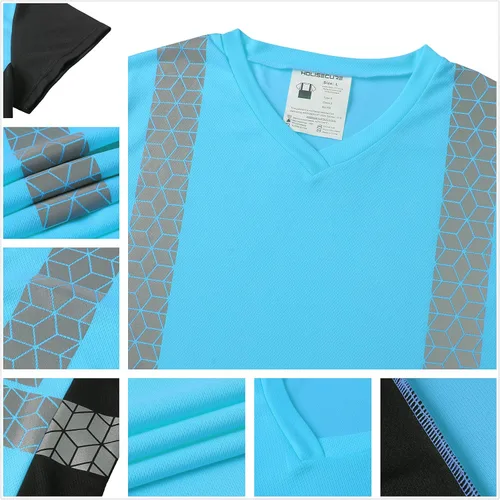 Miniatura 5 de Playera de Seguridad para Mujer, Camiseta Reflectante de Alta Visibilidad para Mujer con Patrón Reflectante Inusual, Manga Corta Transpirable Azul