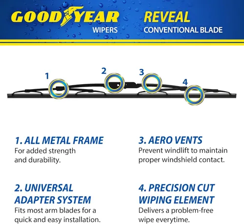 Miniatura 4 de Goodyear Reveal - Limpiaparabrisas convencional de 13 pulgadas, resistente al óxido, con adaptador universal, paquete de 1 unidad