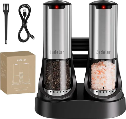 Miniatura 9 de Juego de molinillo de sal y pimienta eléctrico recargable, molinillo de pimienta automático con base de carga USB C, capacidad ampliada de 95ml