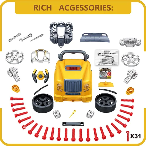 Miniatura 6 de MUGEYMYD Juguete de Motor de Camión Grande para Niños de 3-5 Años, Vehículo de Motor Desmontable de Juego de Simulación con Luz y Sonido, Set