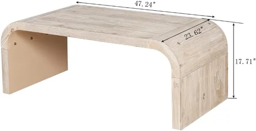 Miniatura 2 de Mesa de centro de madera para sala de estar, mesa de centro de artesanía vintage de granja, mesa de centro curvada de diseño Art Deco, mesas de té