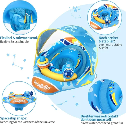 Miniatura 2 de Anillo flotador de piscina para bebé con toldo ajustable y asiento de seguridad para piscina de juguete para edades de 6 a 36 meses