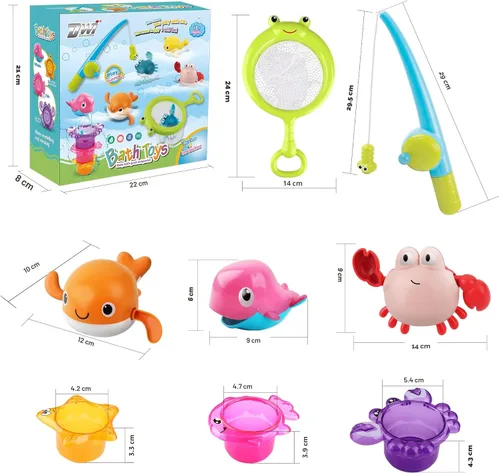 Miniatura 6 de Dwi Dowellin Juguete de baño para niños pequeños, juguete de bañera con juguetes de natación flotantes sin moho y tazas apilables, juego de pesca
