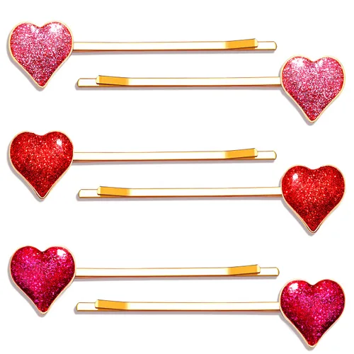 Horquillas de corazón para el día de San Valentín para mujer, esmalte con purpurina y diamantes de imitación, pinzas para el cabello, pasadores de