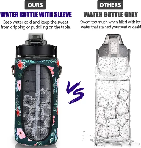 Miniatura 5 de Botella de Agua de Medio Galón con Funda, Botella de Agua Motivacional de 64 Onzas con Pajita y Marcador de Tiempo, Botella de Agua Grande