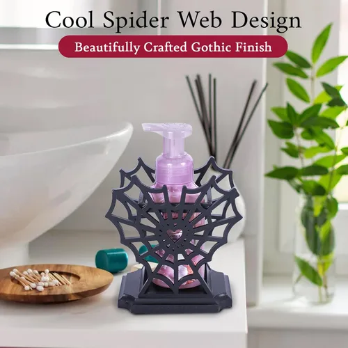Miniatura 3 de Dispensador de jabón de telaraña, soporte para jabón de manos en forma de corazón de telaraña de Halloween para baño, dispensador de jabón de madera