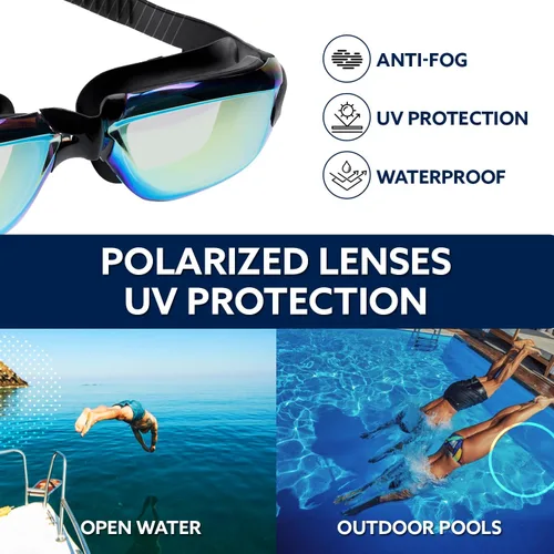 Miniatura 4 de KALA - Gafas de natación antivaho para adultos, gorro de natación y clip para la nariz incluidos, gafas de natación polarizadas UV, gafas
