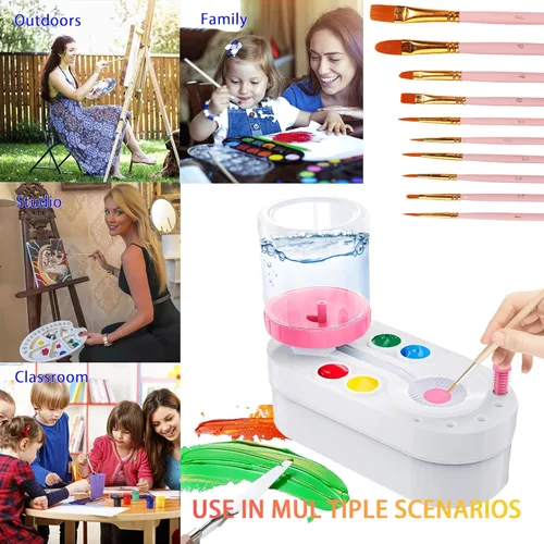 Miniatura 4 de Limpiador de pinceles de pintura mejorado 2025, taza de enjuague, circulación de agua, acuarela/aceite y herramienta de limpieza de pinceles de Rosa