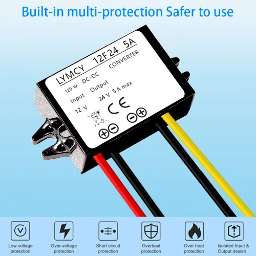 Miniatura 2 de Convertidor DC Boost de 12 V a 24 V, 5 A, 120 W, convertidor elevador de voltaje, módulo de fuente de alimentación impermeable, transformador