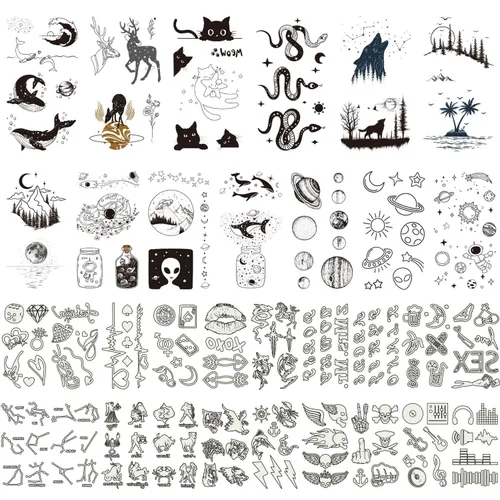 Miniatura 2 de Glaryyears Tatuajes que brillan en la oscuridad, paquete variado de 180 tatuajes falsos, paquete de 33 calcomanías de tatuaje temporal corporal, luz