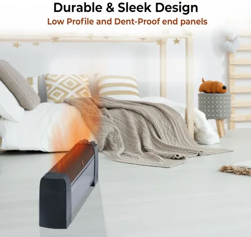 Miniatura 2 de Comfort Zone Calentador de zócalo de convección de 1500 W con termostato integrado, protección contra sobrecalentamiento y vuelco, extremos a prueba