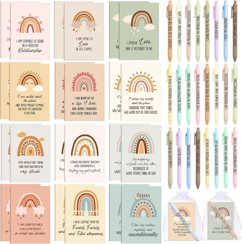 Miniatura 35 de Mooliwe Conjunto de Regalo de Afirmación Positiva de 24 Juegos/48 Piezas, Cuadernos de Gratitud con Bolígrafos, Bolsas Pequeñas, Blocs de Notas