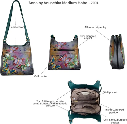 Miniatura 7 de Anna by Anuschka Obra de arte original pintada a mano, cuero auténtico, cartera de triple compartimento