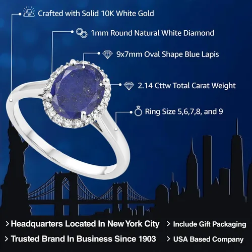 Miniatura 61 de Gem Stone King Anillo de compromiso ovalado de oro blanco de 10 quilates con piedra natal y halo de diamantes Ovalado de 0.354 x 0.276 in Anillo