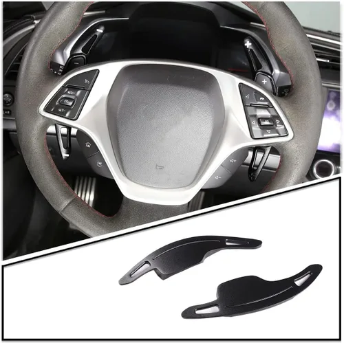 2 piezas de accesorios interiores para volante, extensiones coloridas para Chevy Chevrolet C7 Corvette 2014-2019 (aluminio, para volante de palanca