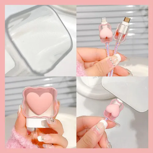 Miniatura 5 de Waves - Cable de datos con forma de corazón rosa de 18 W, 20 W, protector de cargador USB, protector de cable para auriculares, compatible