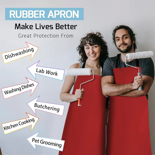 Miniatura 7 de Homsolver 2 Pack Waterproof Rubber Aprons, Heavy Duty Butcher for Men, Chemical Vinyl Plastic Aprons for Dishwashing Rojo