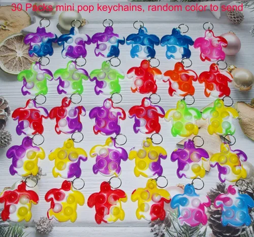Miniatura 2 de 30 paquetes de mini llavero de tortuga arcoíris a granel para niños y niñas, regalo de fiesta de verano, regalo para aliviar el estrés, estudiantes