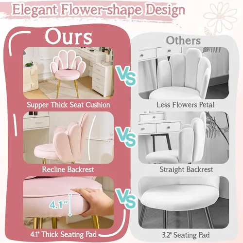 Miniatura 3 de VINGLI Silla de Maquillaje de Pétalo con Respaldo, Silla de Escritorio Linda para Niñas Sin Ruedas, Silla de Comedor Moderna, Pequeña Silla
