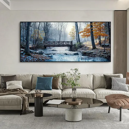 Miniatura 9 de yiijeah Arte de pared para sala de estar, decoración de pared moderna para dormitorio, oficina, paisajes de bosques de montaña, pueblo, puente