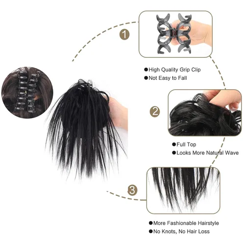 Miniatura 4 de Extensiones de cabello con clip de garra, recogido y despeinado, moño desordenado, sintético, ondulado, rizado, extensiones de cabello para cola