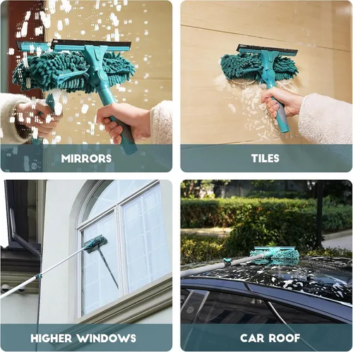 Miniatura 4 de TelesPro Escobilla de ventana de alto alcance de 20 pies con poste de extensión de 5 a 12 pies, herramienta de limpieza de ventanas con poste