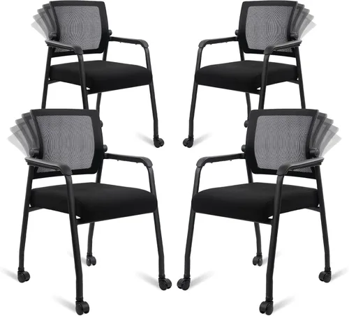 Miniatura 17 de KLASIKA Silla de escritorio sin ruedas, sillón con soporte lumbar ergonómico y cojín de asiento grueso, sillas de sala de espera para oficina