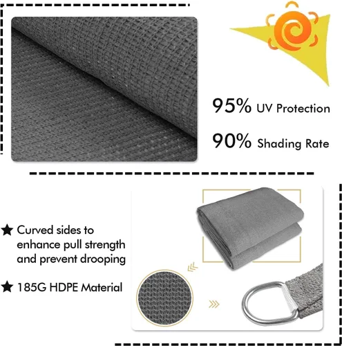 Miniatura 3 de KANAGAWA - Toldo triangular con bloque UV, color gris oscuro para patio,jardín, jardín trasero, actividades al aire libre