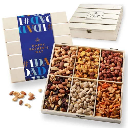 Cesta de regalo para el día del padre, cesta de regalo de nueces en caja de madera reutilizable, opción de regalo saludable, caja de comida gourmet