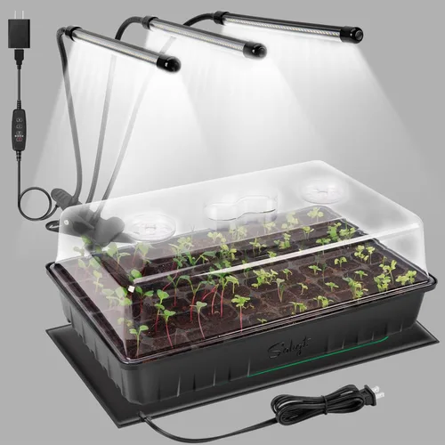 SOLIGT Kit de inicio de semillas de 60 celdas con luz de crecimiento y alfombrilla térmica, bandeja de inicio de semillas con cúpula de 4.3" de