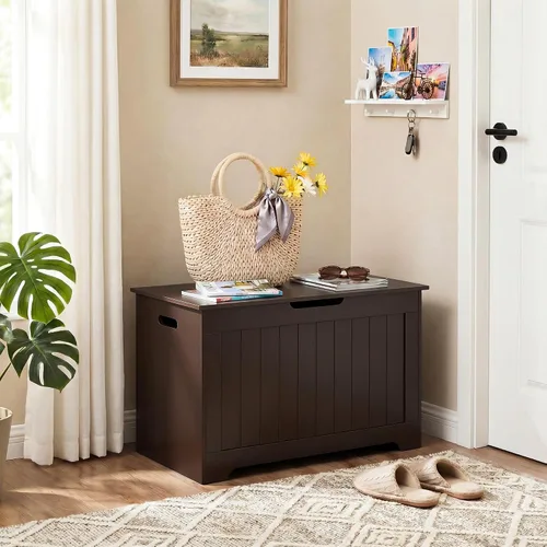 Miniatura 6 de Baúl de almacenamiento de madera con tapa abatible y bisagra de seguridad, organizador de sala de estar, banco de entrada con área de almacenamiento