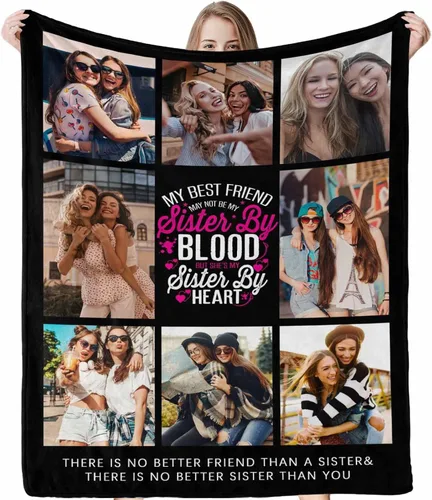 Miniatura 2 de InterestPrint Manta de forro polar suave con memoria personalizada para mejor amiga, personalizada con imágenes y texto para la graduación de tu