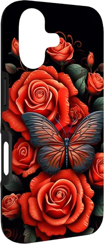 Miniatura 3 de Cute Butterfly Red Floral Flower Butterfly Rose Case for iPhone 17