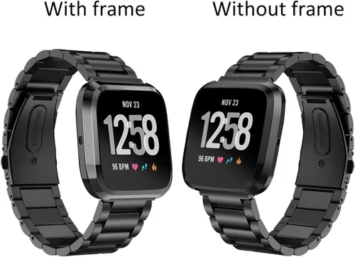 Miniatura 5 de Maxjoy Compatible con Fitbit Versa Bands, Versa 2 banda de metal grande de acero inoxidable pulsera con funda protectora para hombres y mujeres