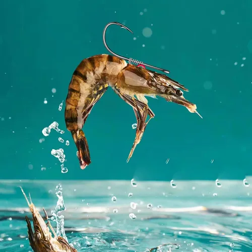 Miniatura 6 de Set de anzuelos de camarón vivo, anzuelos de pesca de acero al carbono con púas para agua dulce y salada, carnada de camarón, carnada para lubina