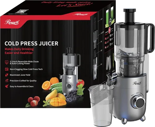 Miniatura 8 de Rosewill Exprimidor de prensa en frío, máquina extractor de jugo de canal de alimentación de 4.72 pulgadas de ancho, alto rendimiento de jugo