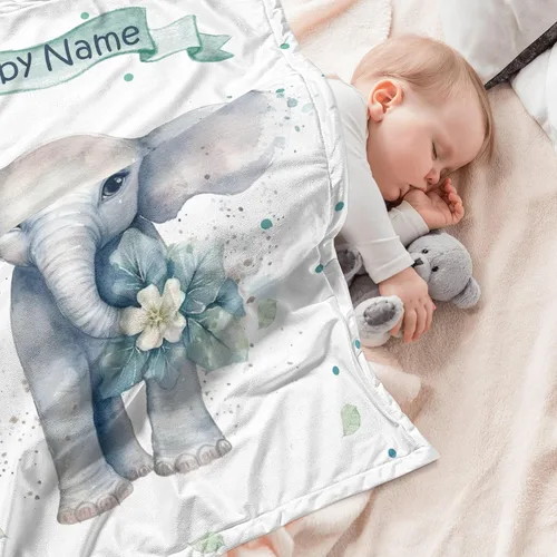 Miniatura 3 de Manta de bebé personalizada de elefante, manta de bebé floral con nombre para niñas, mantas de recepción de felpa suave para bebés recién nacidos