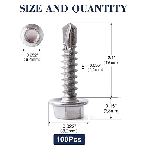 Miniatura 2 de Tornillos de chapa metálica #8 x 3/4 pulgadas, 100 tornillos de acero inoxidable 410 tornillos autorroscantes rápidos de acero inoxidable 410 SG TZH